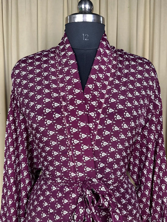 Silky Soft Men’s Kimono Robe | Masculine Elegant Classic Sustainable Vintage House Robe gift, Timeless Comfy Lounge Beach Wear Purple Floral