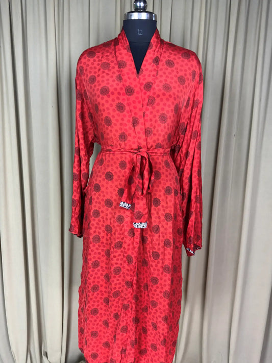 Silky Soft Men’s Kimono Robe | Masculine Elegant Classic Sustainable Vintage House Robe gift | Timeless Comfy Lounge Beach Wear | Red Floral