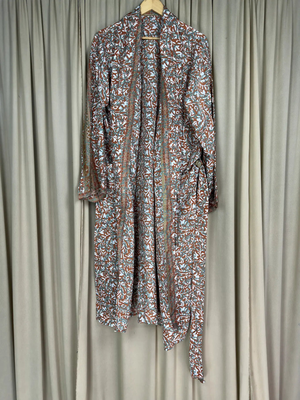 Men's Silky Kimono Robe in orange floral