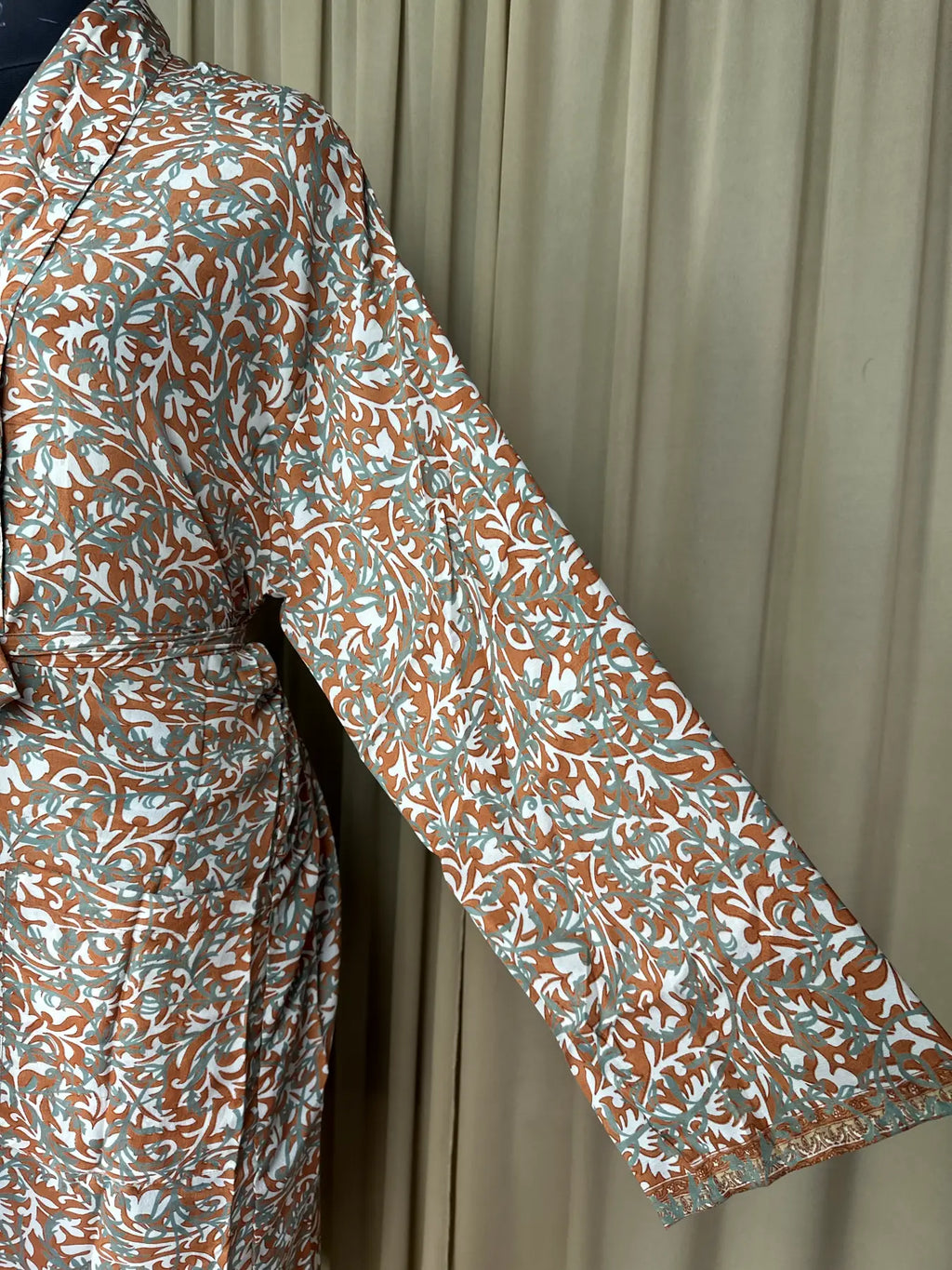 Men's Silky Kimono Robe in orange floral
