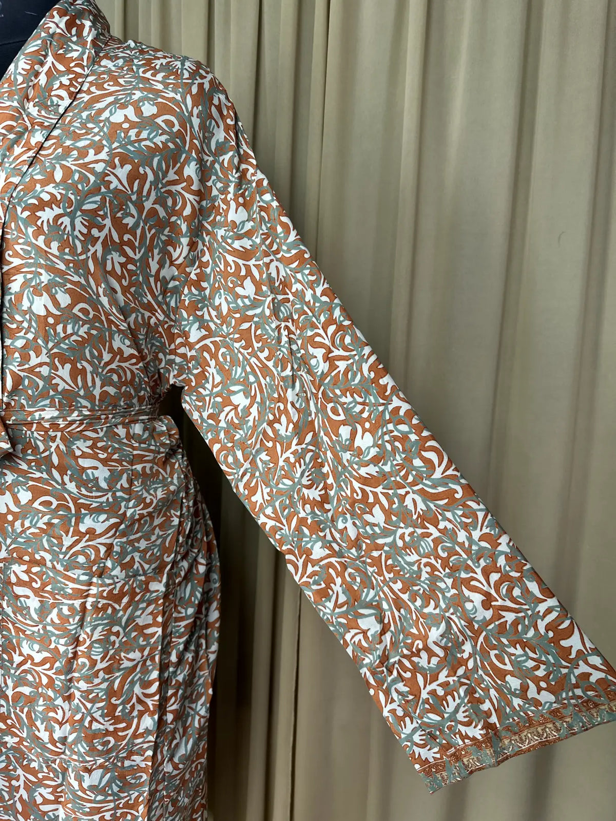 Men's Silky Kimono Robe in orange floral