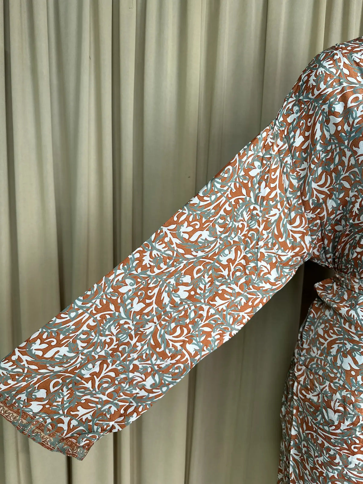 Men's Silky Kimono Robe in orange floral