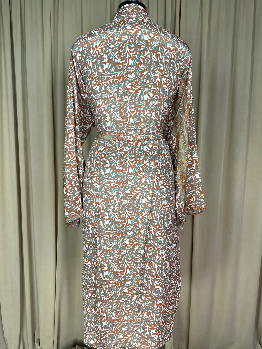 Men's Silky Kimono Robe in orange floral