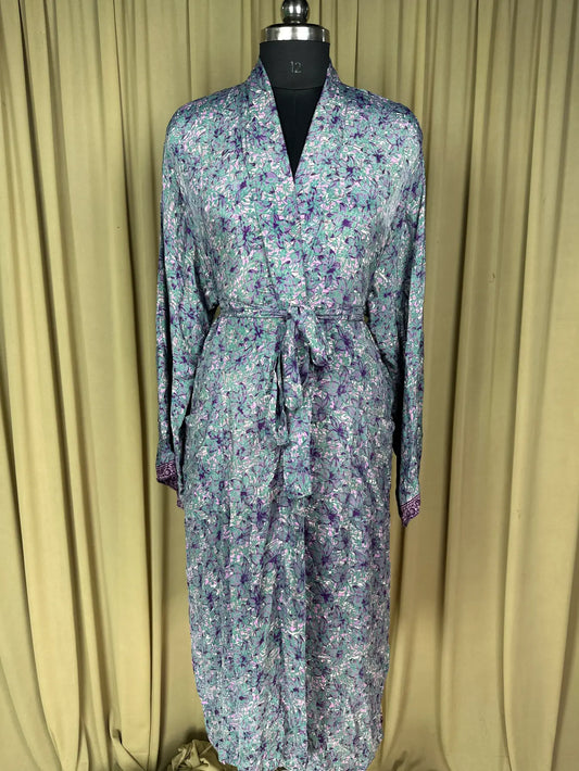 Silky Soft Men’s Kimono Robe | Masculine Elegant Classic Sustainable Vintage House Robe gift, Timeless Comfy Lounge Beach Wear, White Floral