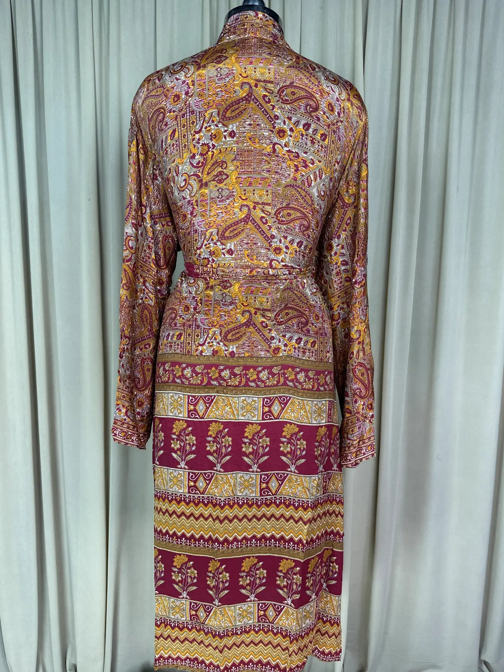 Men's Silky Kimono Robe in red paisley