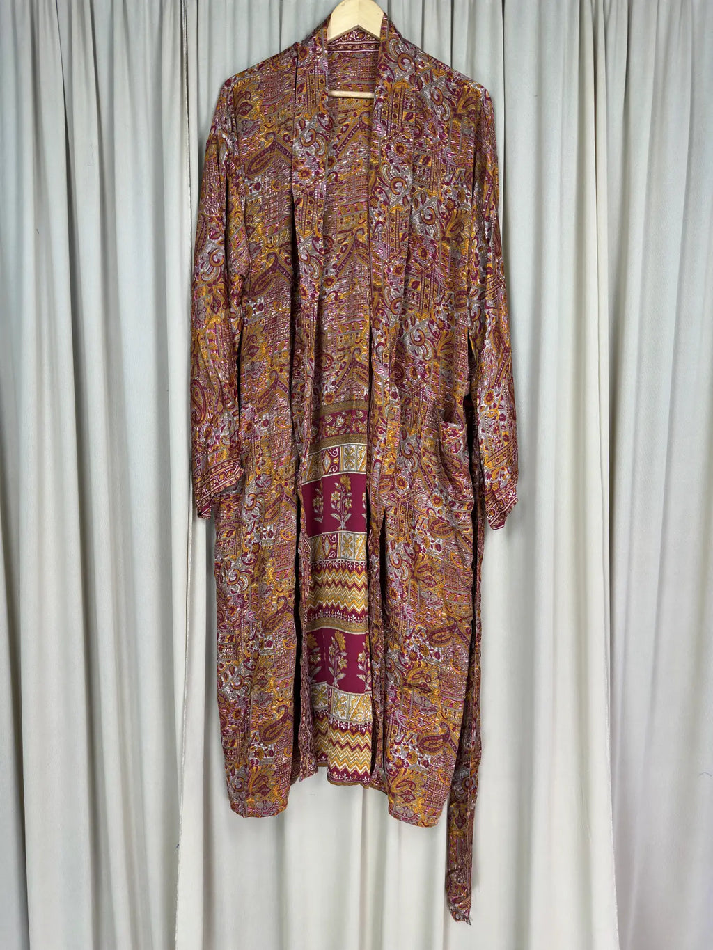 Men's Silky Kimono Robe in red paisley