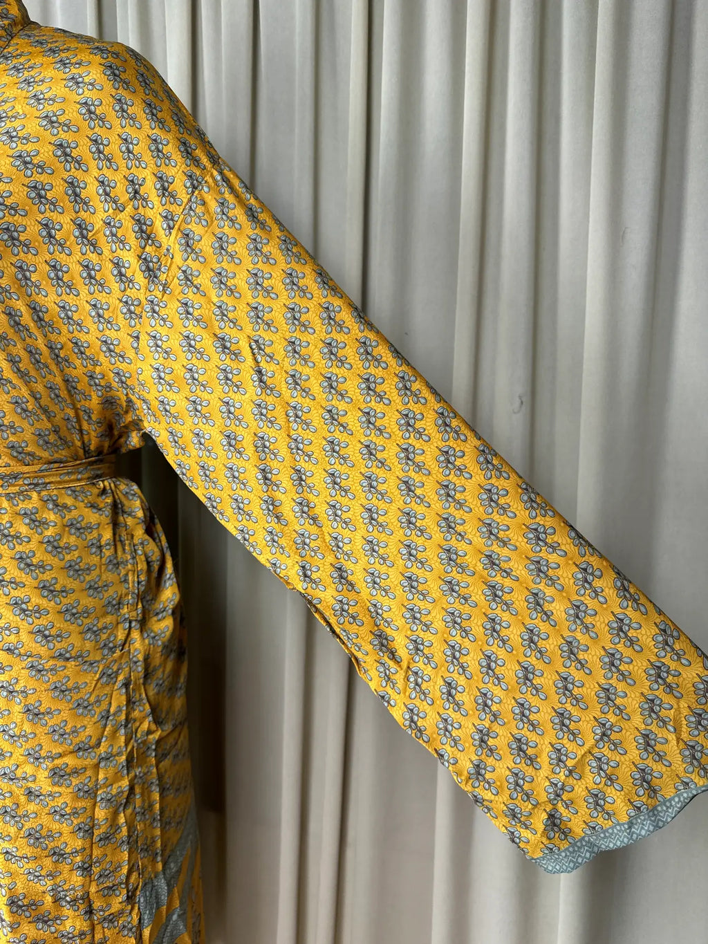 Men's Silky Kimono Robe in yellow floral