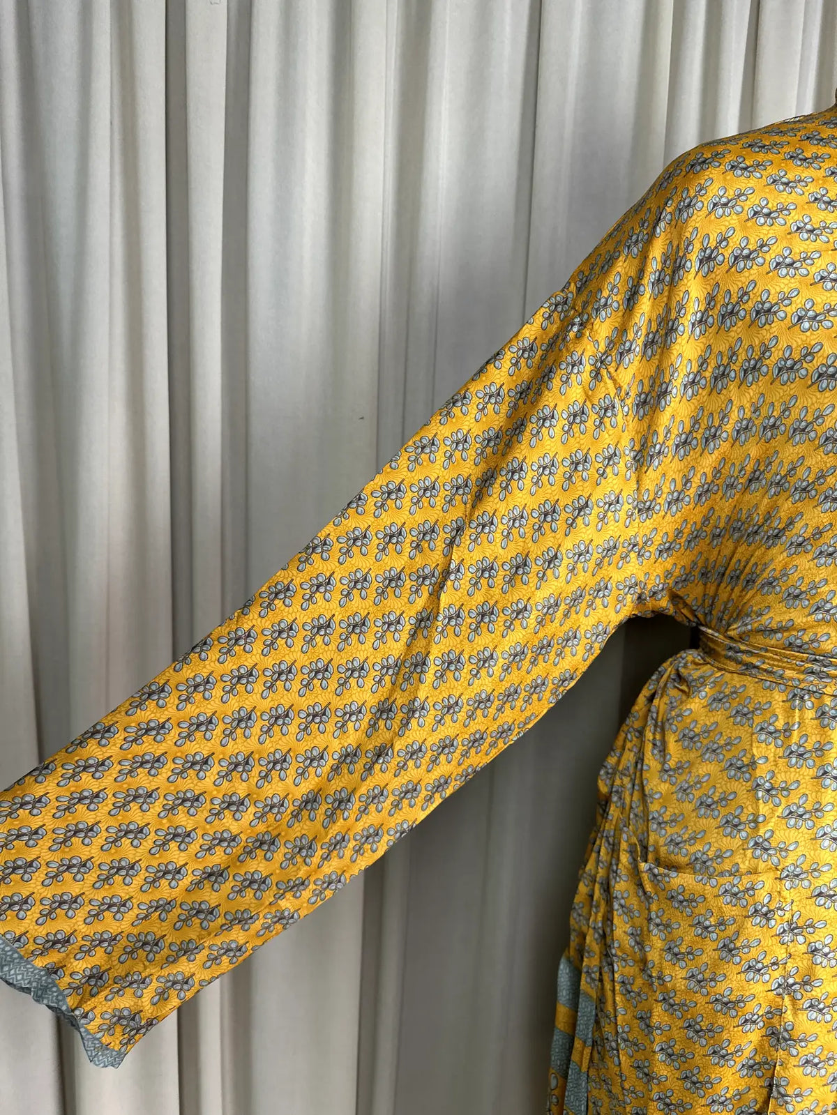 Men's Silky Kimono Robe in yellow floral