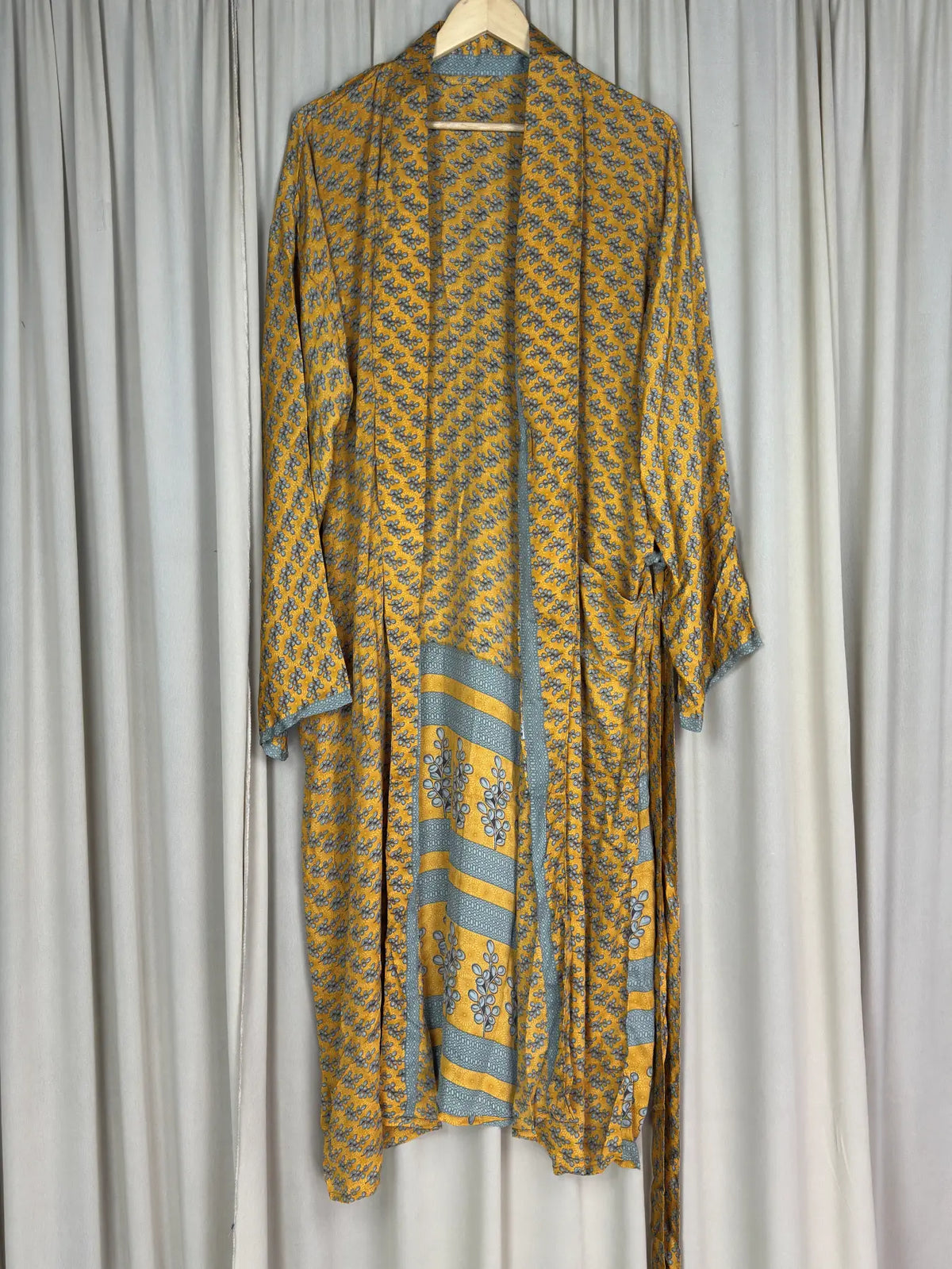 Silky Soft Menâ€™s Kimono Robe | Masculine Elegant Classic Sustainable Vintage House Robe gift, Timeless Comfy Lounge Beach Wear Yellow Floral
