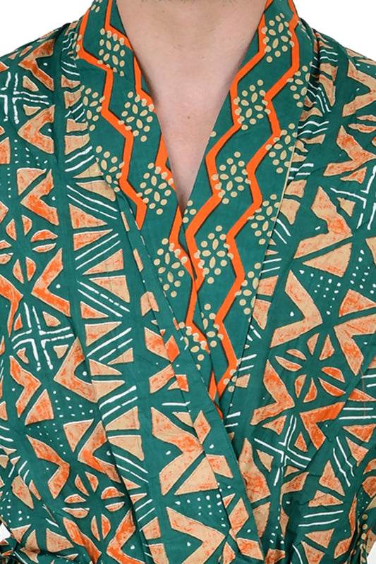 Pure Cotton Handblock Men Kimono | Indian Printed Man House Robe, Boho Beach Coverup Dressing Gown, Lightweight Loungewear, Gift For Him Dad