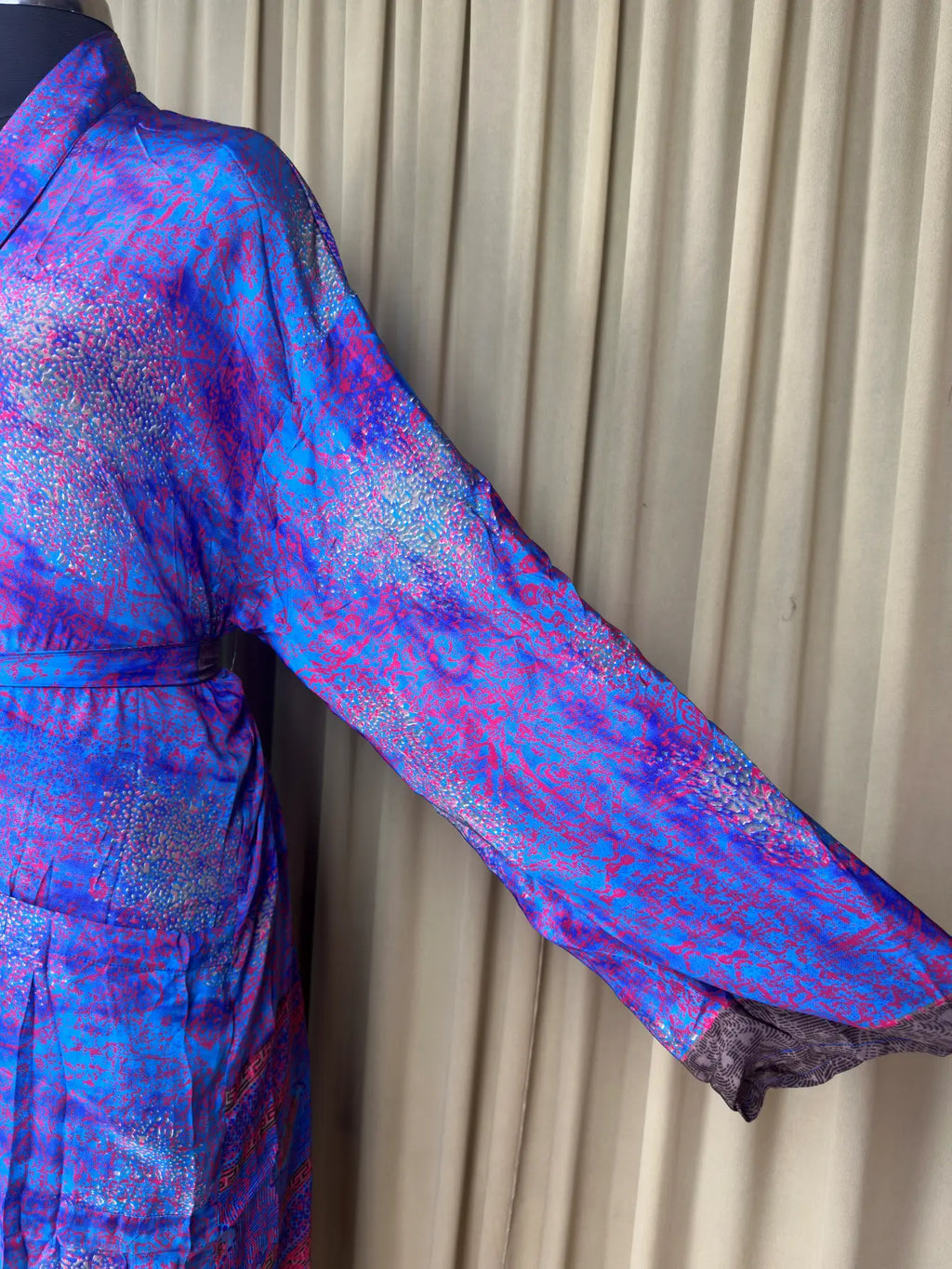 Men's Silky Kimono Robe in blue geometric