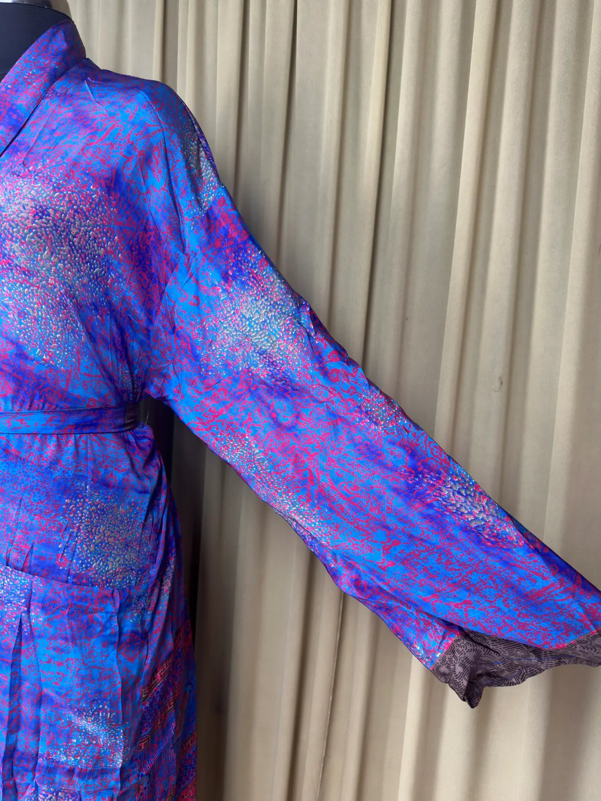 Men's Silky Kimono Robe in blue geometric