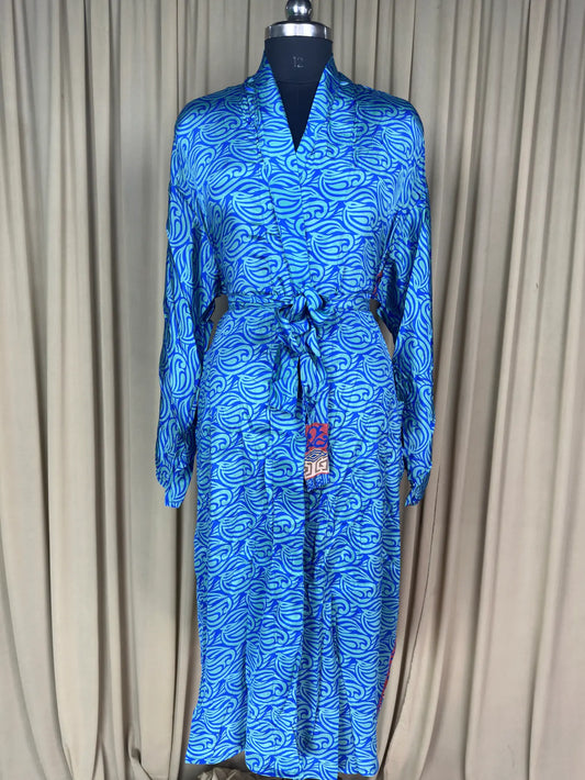 Silky Soft Men’s Kimono Robe, Masculine Elegant Classic Sustainable Vintage House Robe gift, Timeless Comfy Lounge Beach Wear Blue Geometric