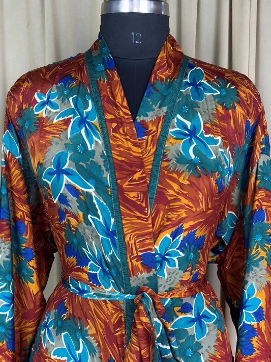Recycle Silk Sari Women Kimono | Boho Chic Beach Cover Up Vintage Lounge Dressing Robe  l Resort Wear Regal Gypsy House Robe | Red Floral
