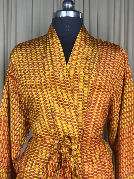 Silky Soft Men’s Kimono Robe, Masculine Elegant Classic Sustainable Vintage House Robe gift, Timeless Comfy Lounge Beach Wear Orange Paisley
