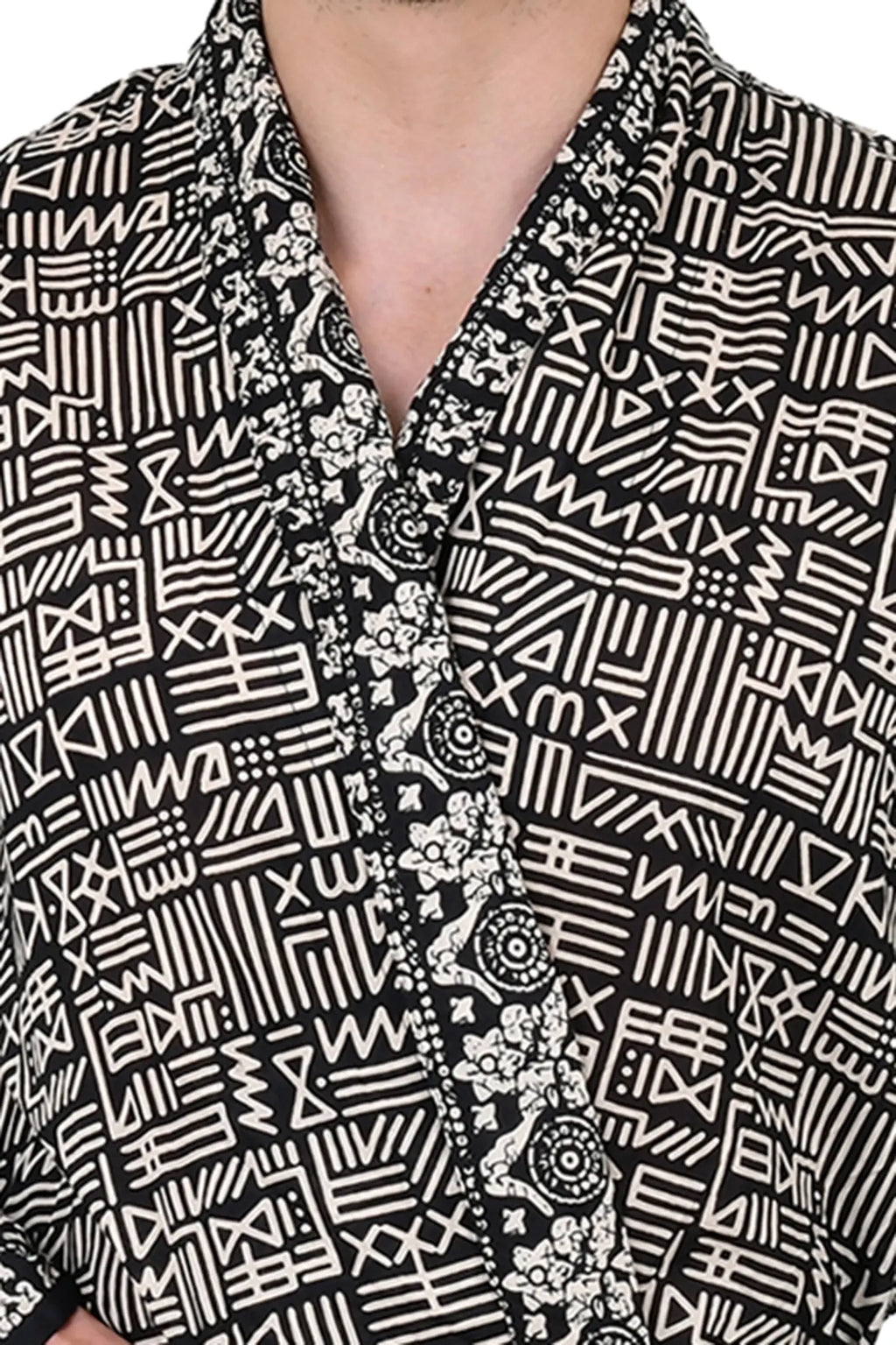 Men's block-printed Cotton Kimono Robe