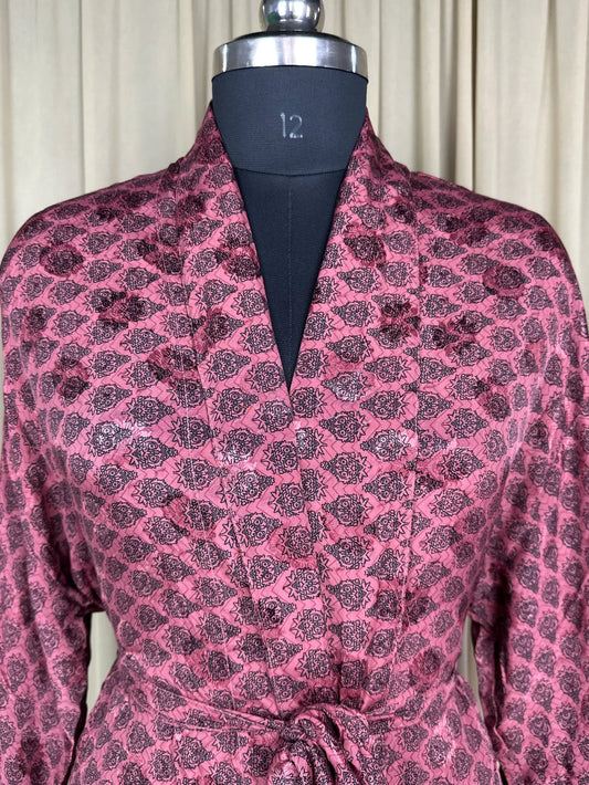 Silky Soft Men’s Kimono Robe | Masculine Elegant Classic Sustainable Vintage House Robe gift, Timeless Comfy Lounge Beach Wear | Pink Floral