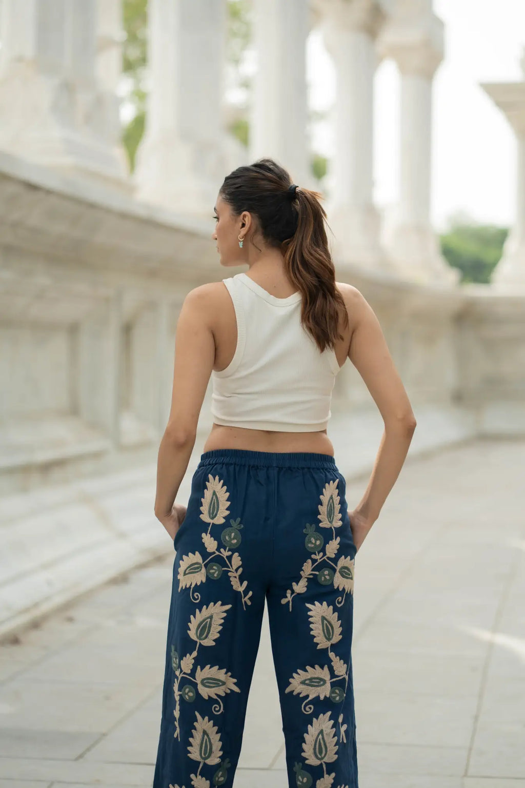 Women's Suzani embroidered Cotton Pajama Pants in floral