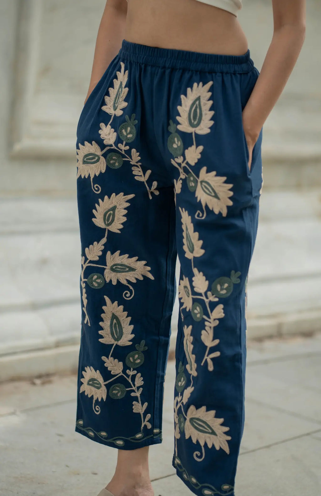 Women's Suzani embroidered Cotton Pajama Pants in floral