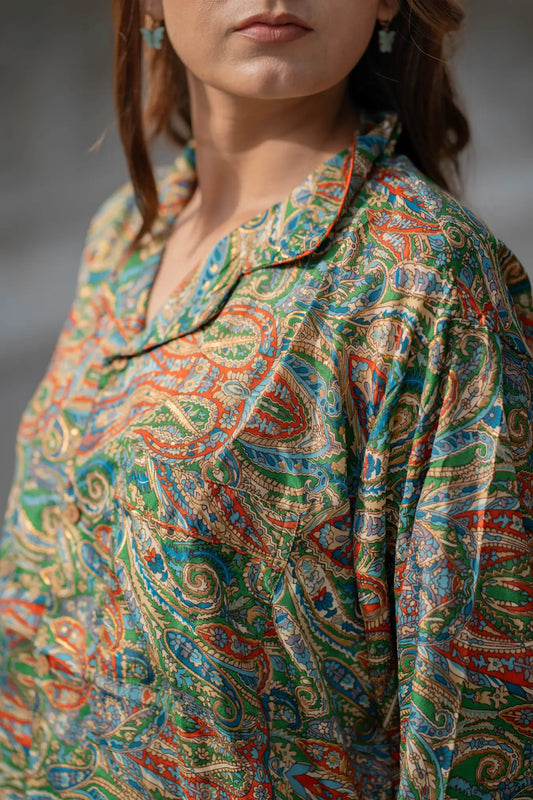 Silk Blend Women Pyjama Set | Silky Soft Cozy Breathable Bridal Nightwear, Paisley Pattern With Pockets, Bridesmaids PJ, Unique Gift For Her