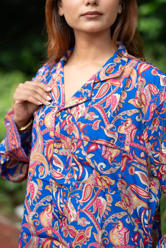 Silk Blend Women Pyjama Set | Silky Soft Cozy Breathable Bridal Nightwear, Paisley Pattern With Pockets, Bridesmaids PJ, Unique Gift For Her