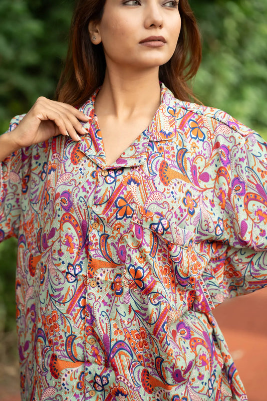 Silk Blend Women Pyjama Set | Silky Soft Cozy Breathable Bridal Nightwear, Paisley Pattern With Pockets, Bridesmaids PJ, Unique Gift For Her