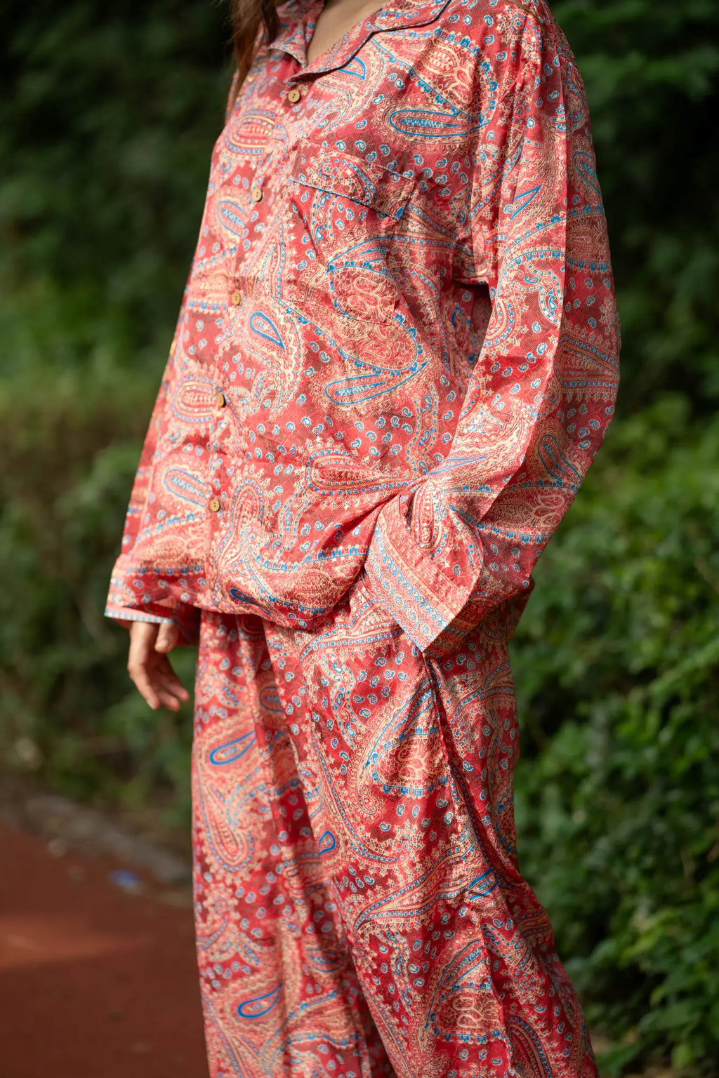 Women's Silk Blend Pajama Set in paisley with pockets