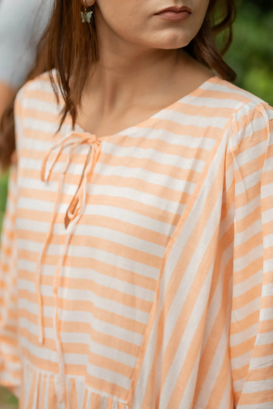 Cotton Midi Dress Stripe Hand Block Print | Boho Summer Sundress with Pockets, Artisan Style Beach Vacation Wear, Bridesmaid Gift for Her