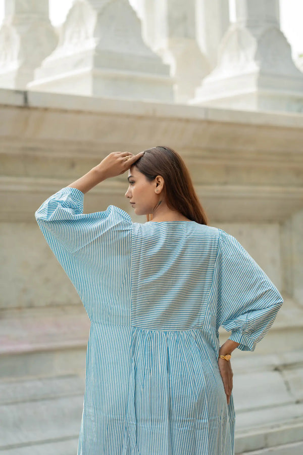 boho cotton midi dress Cotton Midi Dress Stripe Hand Block Print