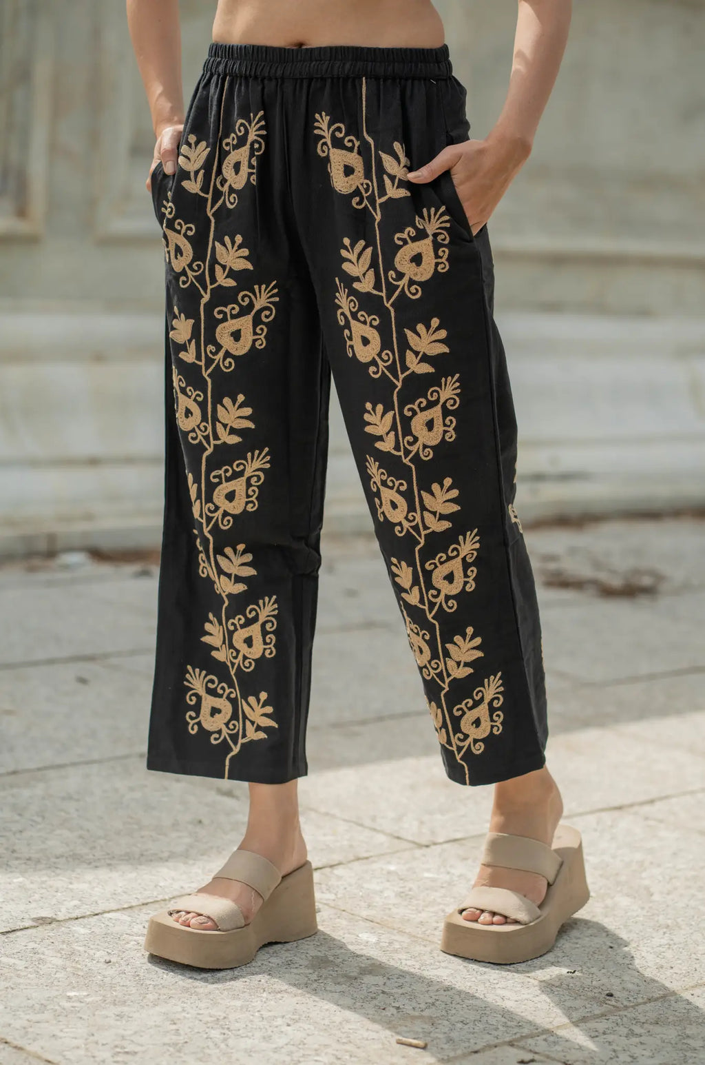 Women's Suzani embroidered Cotton Pajama Pants in floral