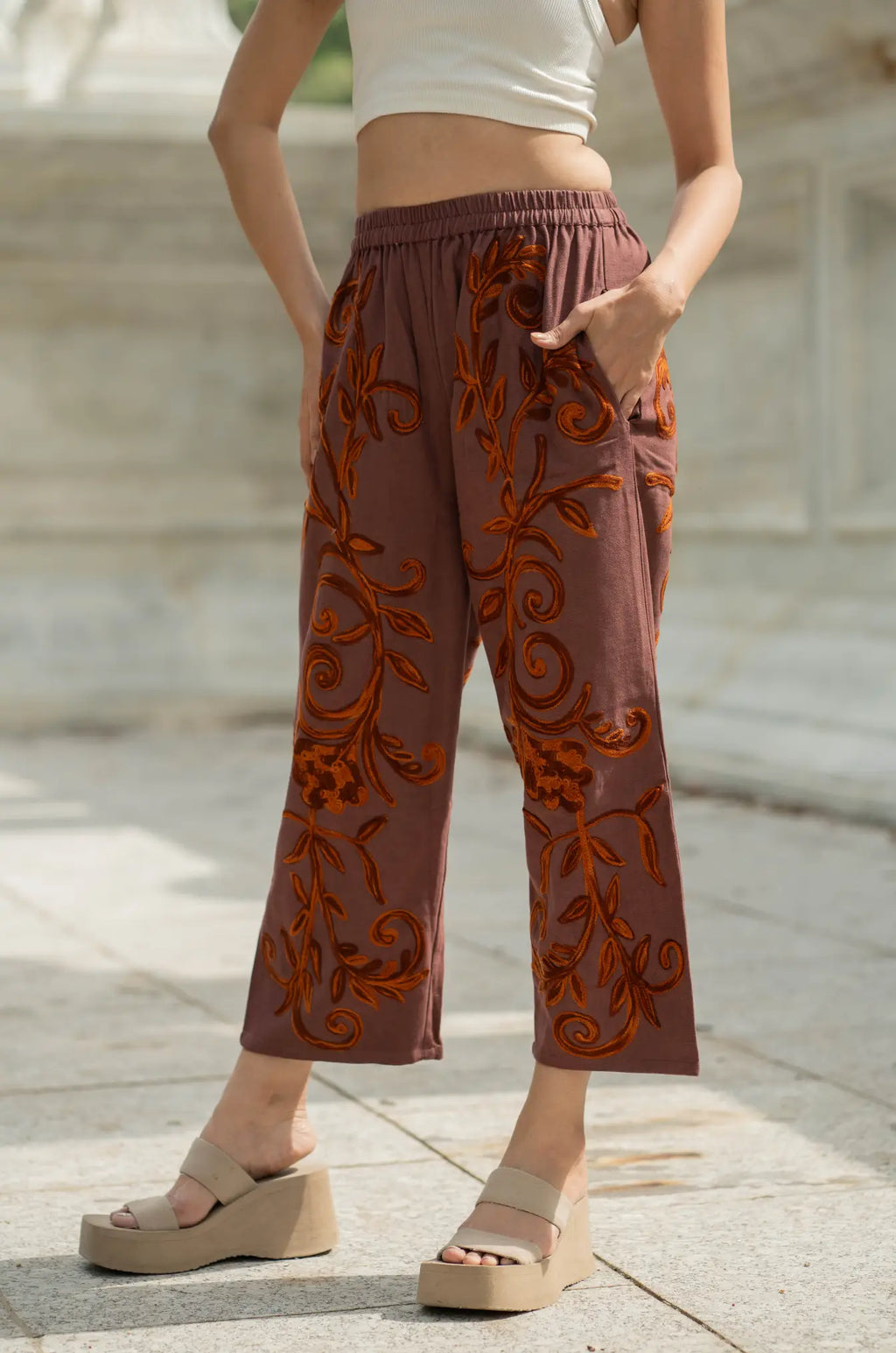 Women's Suzani embroidered Cotton Pajama Pants in floral