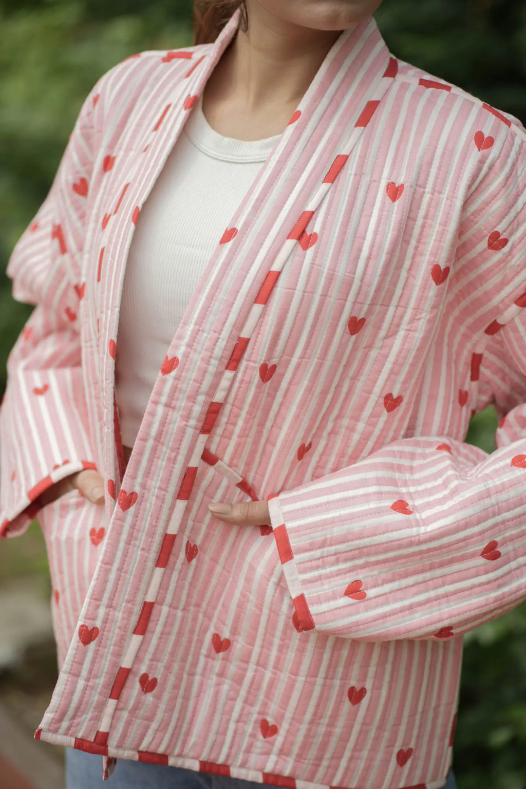 Women's Cotton Short Jacket in pink striped