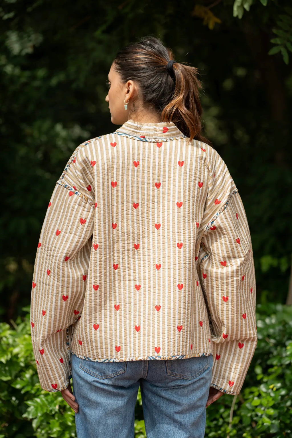 Women's Cotton Short Jacket in brown striped