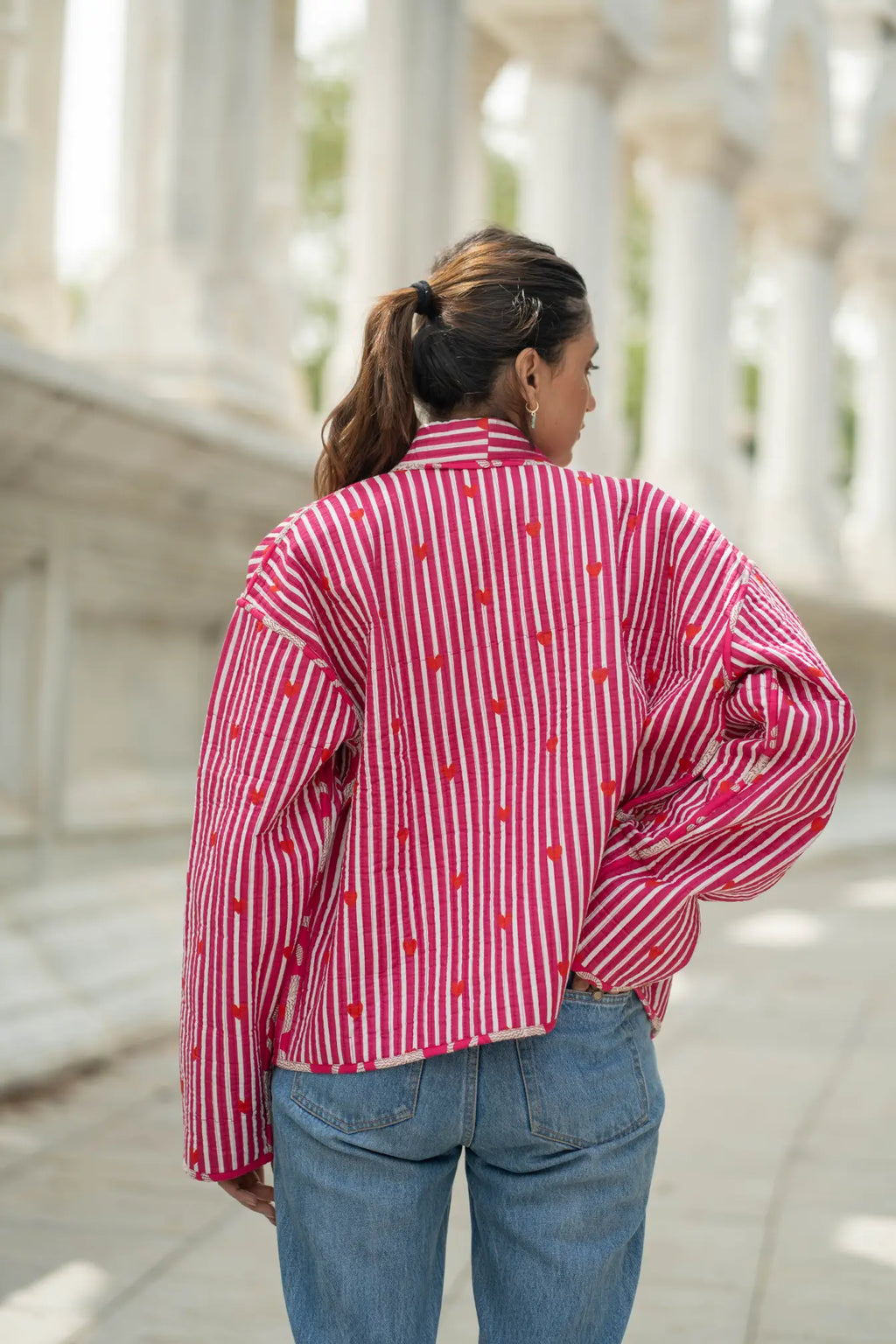 Women's Cotton Short Jacket in gray white heart