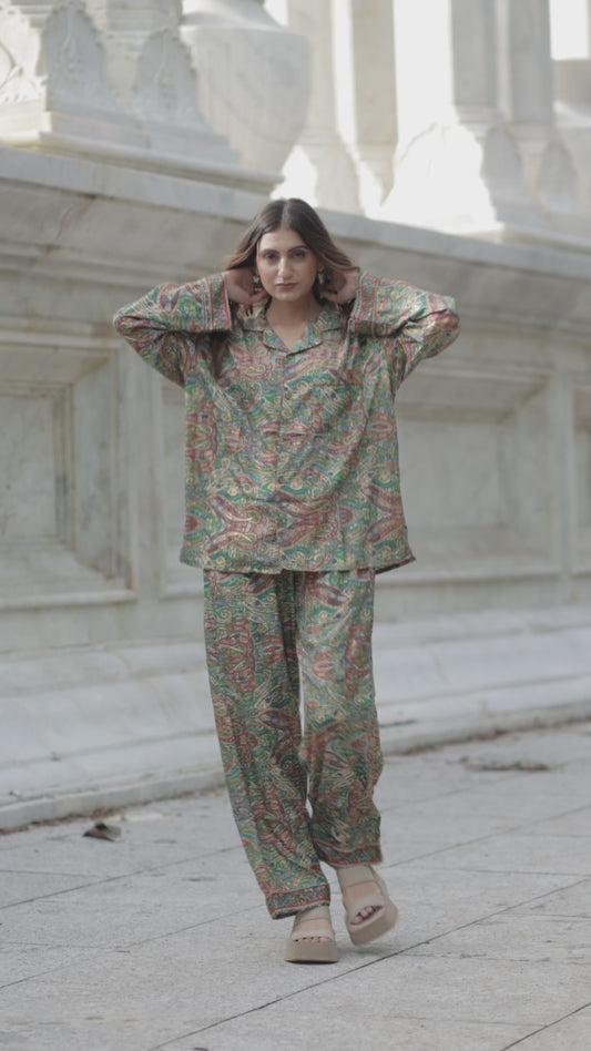 Silk Blend Women Pyjama Set | Silky Soft Cozy Breathable Bridal Nightwear, Paisley Pattern With Pockets, Bridesmaids PJ, Unique Gift For Her