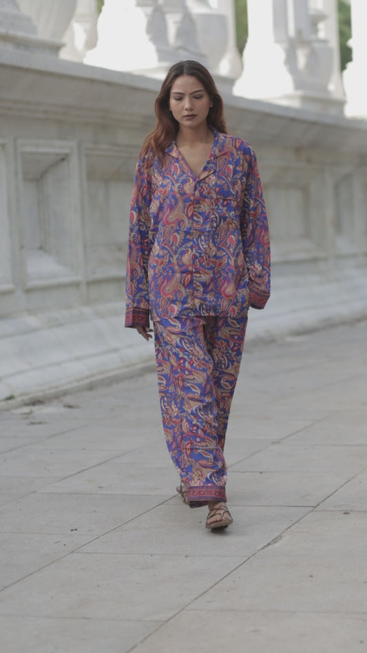 Silk Blend Women Pyjama Set | Silky Soft Cozy Breathable Bridal Nightwear, Paisley Pattern With Pockets, Bridesmaids PJ, Unique Gift For Her