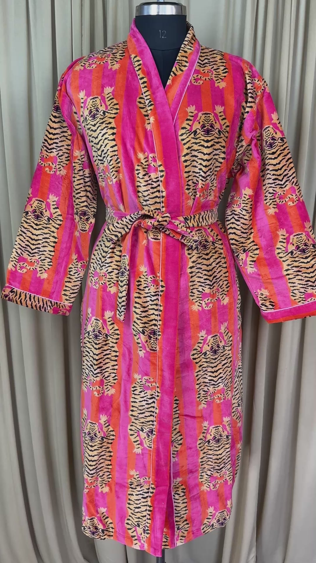 Luxury Velvet Kimono Unisex House Robe | Boho Jacket Autumn Winter Christmas Gift Elegant Reversible Silk Lined | Quirky Gown Animal print