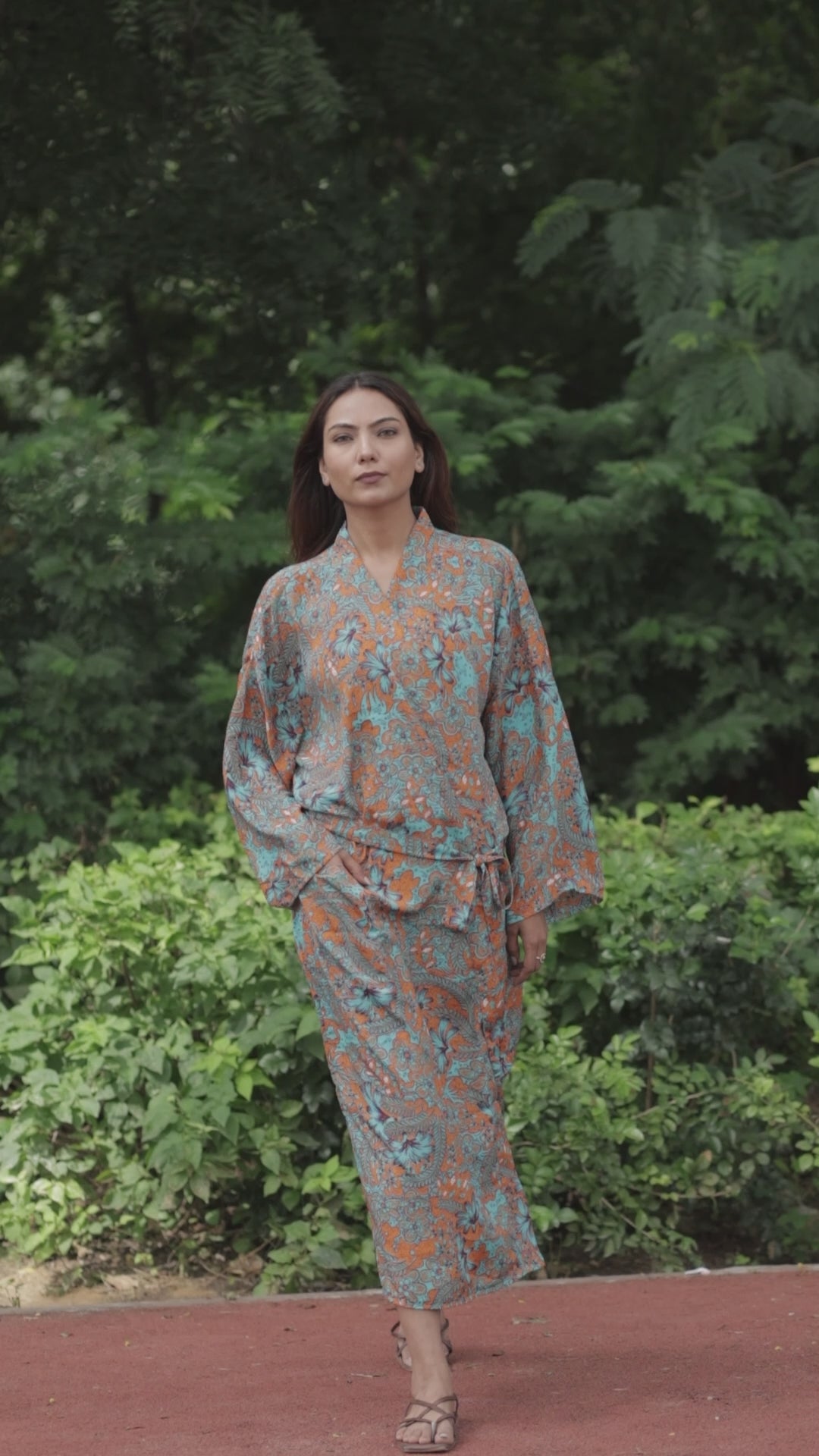 Bohemian New Silk Sari Kimono Women Regal House Beach Robe | Orange Pink Blue Floral Luxury Anniversary Birthday Gift For Her