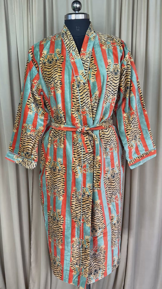 Luxury Velvet Kimono Unisex House Robe | Boho Jacket Autumn Winter Christmas Gift Elegant Reversible Cotton Lined | Quirky Gown Animal print