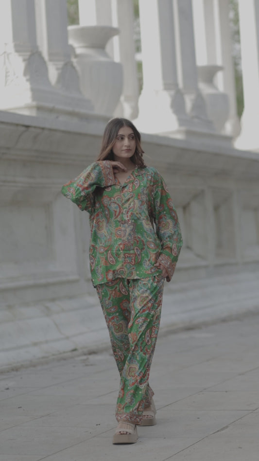 Silk Blend Women Pyjama Set | Silky Soft Cozy Breathable Bridal Nightwear, Paisley Pattern With Pockets, Bridesmaids PJ, Unique Gift For Her