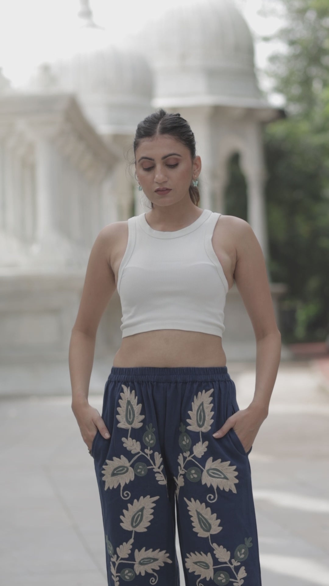 Cotton Suzani Embroidery Pant | Hand Embroidered Floral Women Pajama Bottom | Handcrafted Boho Loungewear, One Size Fit, Unique Gift for Her