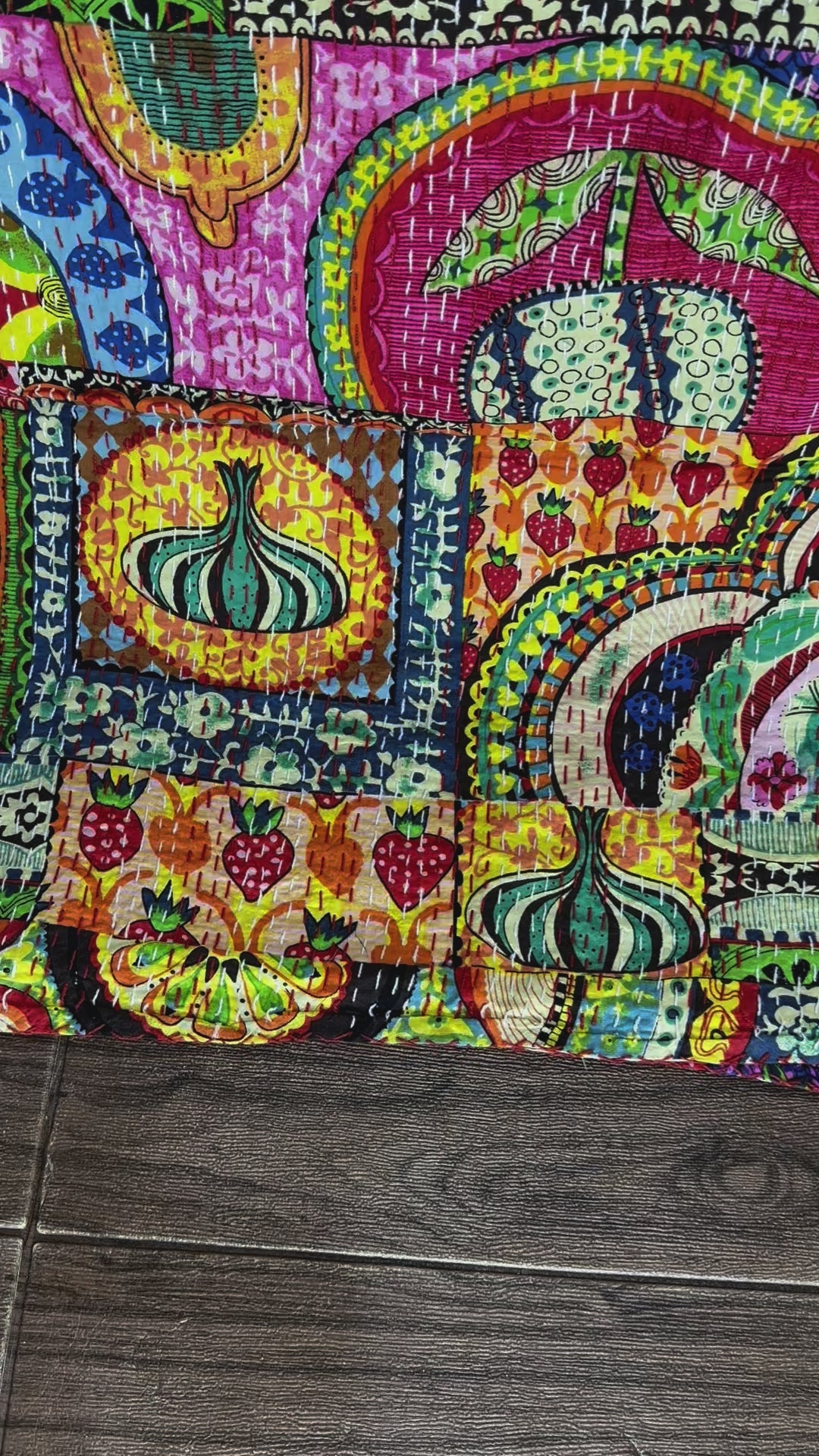 Pure Cotton Kantha Stitch Throw | Indian Hand Block Quilted King Size Bedspread/Sofa Cover Home Decor | Patch Work Reversible Print Multicolor