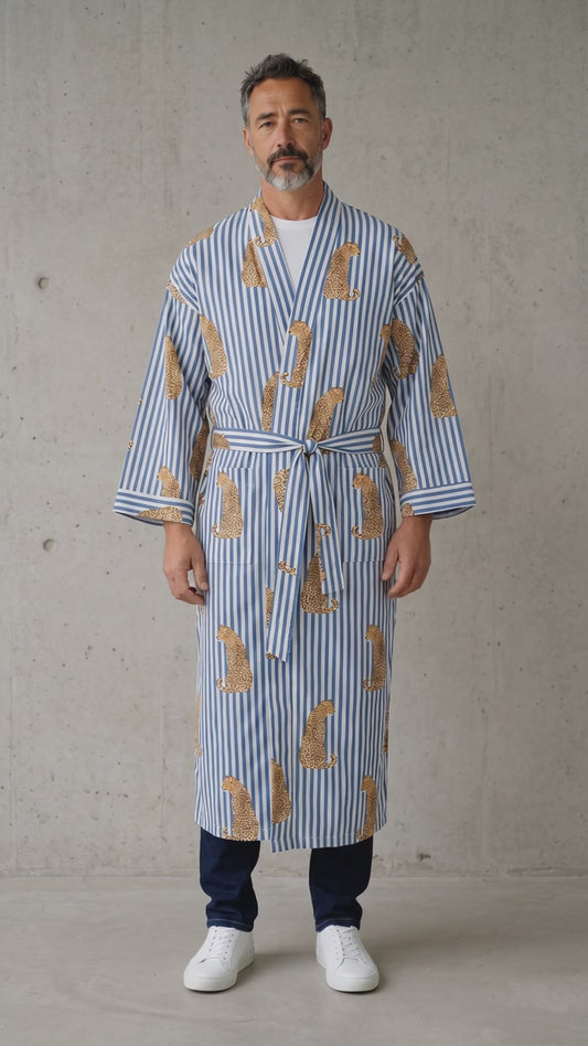 Men's Organic Cotton Kimono Robe | Lightweight Loungewear, Zen Spa Robe, Summer Dressing Gown, Cardigan Nightwear With Belt, Gift for Him