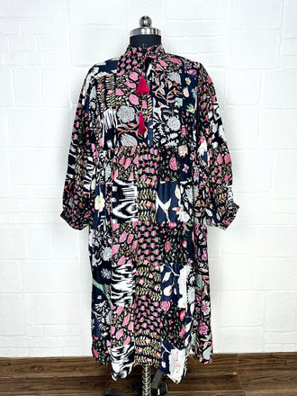 ASSORTED - BLACK HUES | India Handblock Cotton Dress, Casual Dress, Boho Cotton dress, Loose Cotton Dress, Summer dress, Maxi Dress, Gift for her