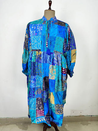ASSORTED - BLUE HUES | Hand Stitched Patchwork Silk Dress | Perfect Anniversary Christmas Gift For Her Sister Mother |