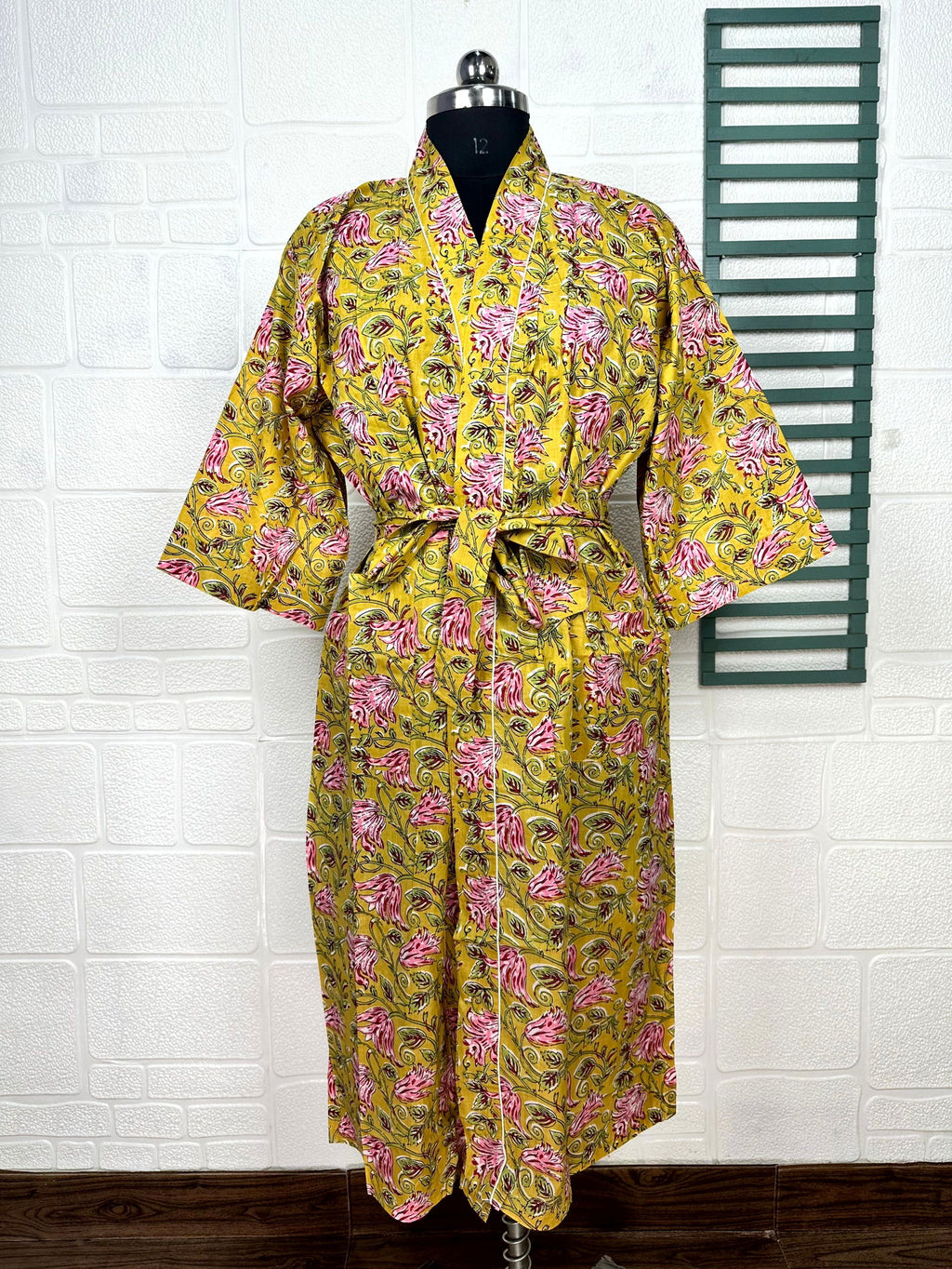 block-printed Cotton Kimono Robe in butterfly