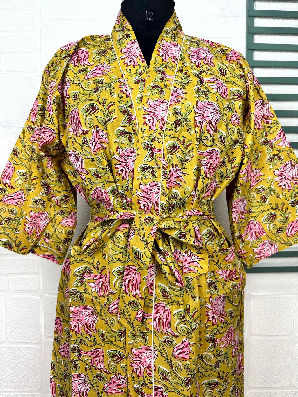 block-printed Cotton Kimono Robe in butterfly