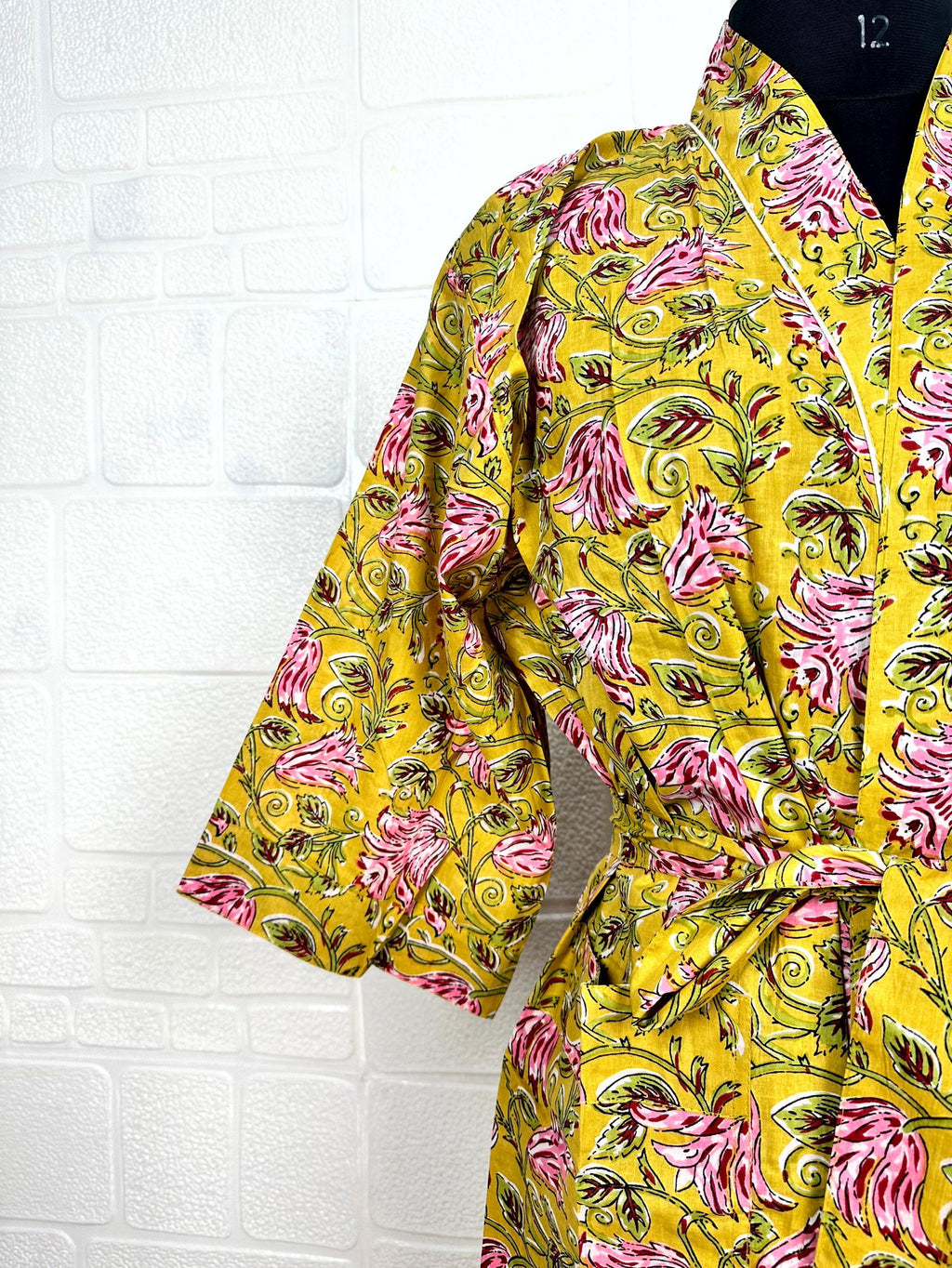 block-printed Cotton Kimono Robe in butterfly