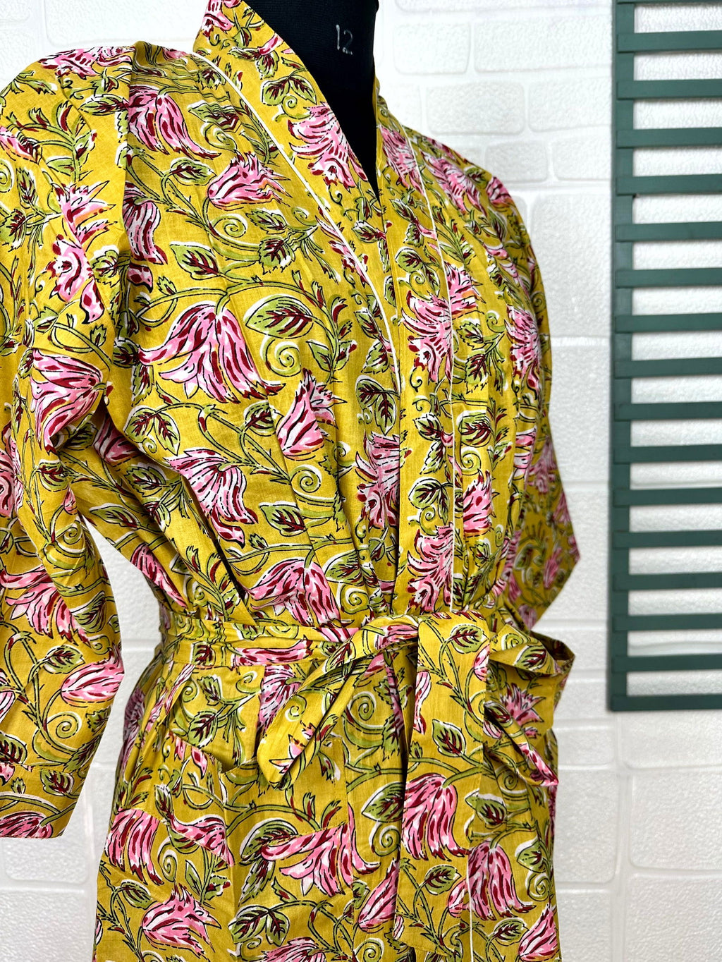 block-printed Cotton Kimono Robe in butterfly
