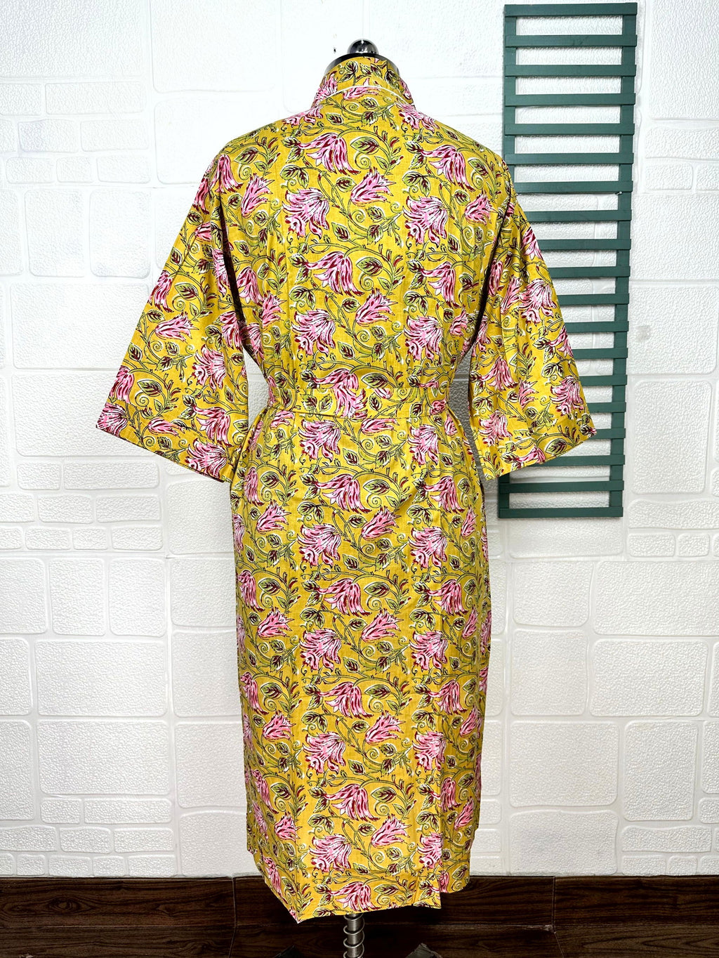 block-printed Cotton Kimono Robe in butterfly